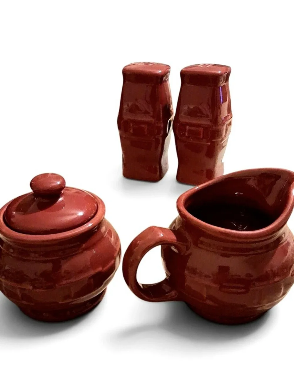 Longaberger Paprika Red Pottery Relish Cream Sugar, Salt Pepper Lot Of 6